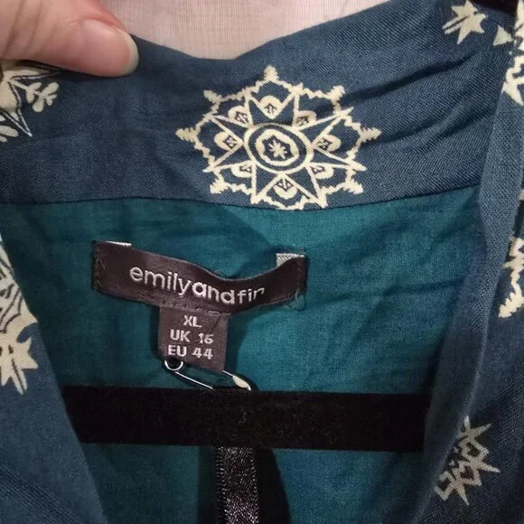 NWT Modcloth (Emily and Fin) Snowflake Teal Shirtwaist Dress - Picture 3 of 6